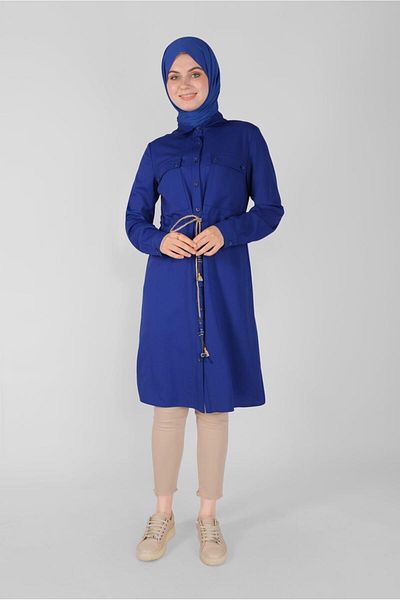 Alvina Style Button with Straw Lace Tunic 41585