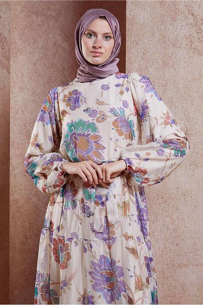 Alvina 44605 Model Flower Patterned Chiffon Dress