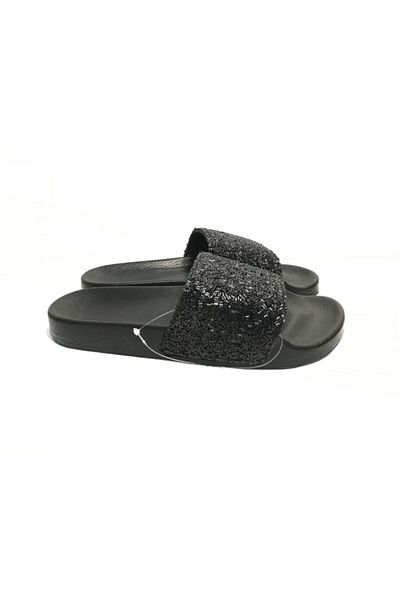 GEZER Women's Black Glitter Shiny Slippers