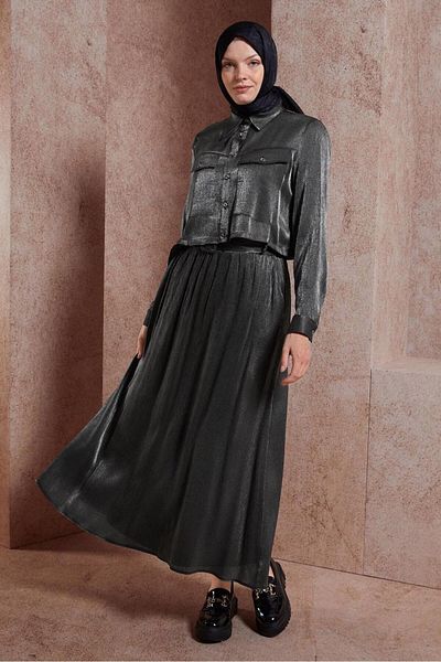 Alvina Satin Textured Skirt Burmuk Suit - 44567