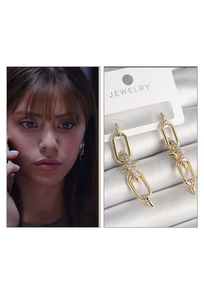 MioArt Steel Chain Gold Design Cranberry Sherbet Nature Earrings