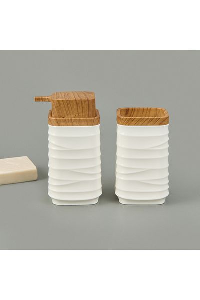 Evidea Bath Luna Set of 2 Liquid Soap Dispenser and Toothbrush Holder - White