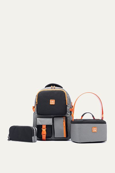 By Hakan Set de 3 rucsac de școală - Booster ortopedic negru - Compartimente multiple