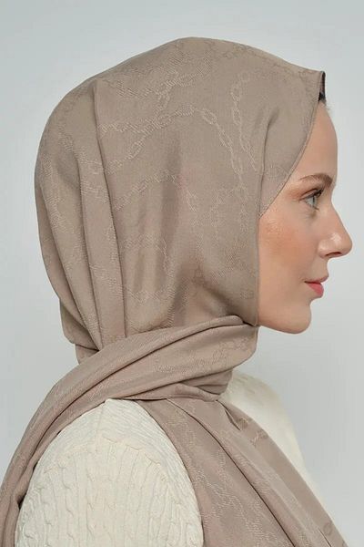 ED Scarf Jacquard Cotton Shawl Chain Pattern - Mink