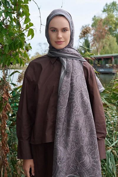 ED Scarf Astra Pattern Cotton Silk Shawl - Sand