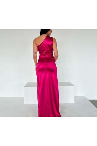 Mekafashion Rochie de seară Fiona drapată din satin cu o singură mânecă - 582856