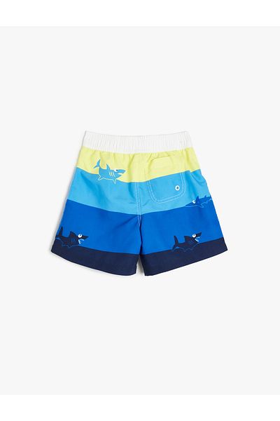 Koton Pantaloni scurți de baie cu cravată în talie cu imprimeu rechin