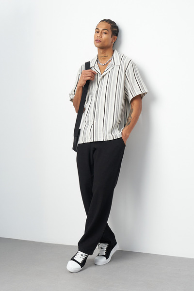 Mesfeno Смугаста сорочка з кубинським коміром Oversize для чоловіків