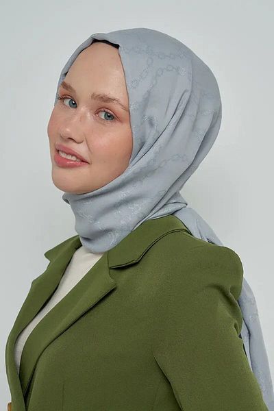 ED Scarf Μοτίβο αλυσίδας βαμβακερό σάλι Jacquard - Γκρι