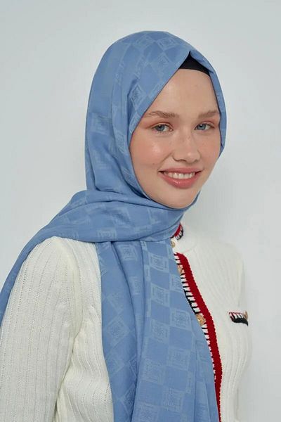 ED Scarf Model de monogramă șal jacquard mătăsos - albastru