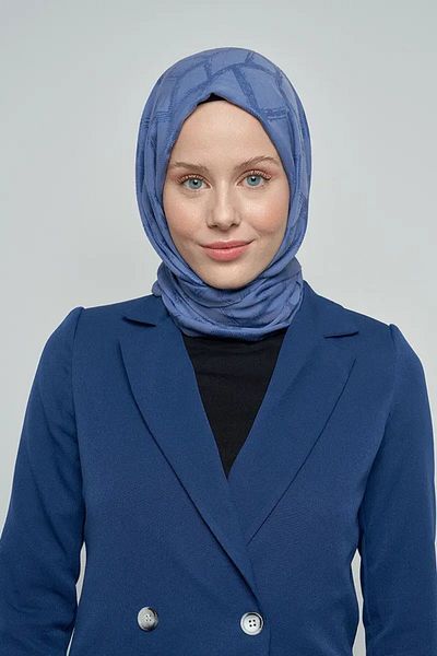 ED Scarf Model mozaic șal din bumbac jacquard - albastru denim