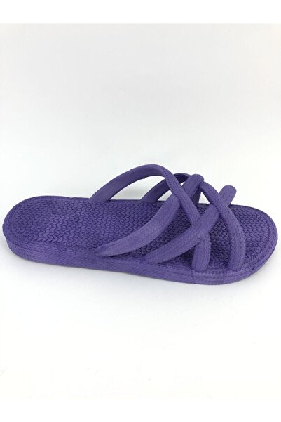 GEZER Kadın Yazlık Hasır Görünüm Mor Havuz Deniz Banyo Ve Günlük Terlik- Altın Adım Ayakkabı