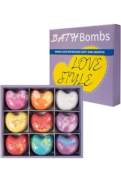 COOYA 9Pcs/Set Bath Bomb,Set Heart Shaped Bath Bombs, with Essential Oil  for Skin Moisturize