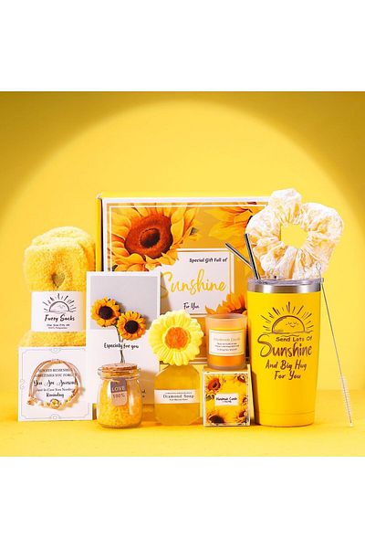COOYA Gift Set for Women, 10 PCS Bath Gift Set with Gift Box, Sunflower Self Care Spa Gifts