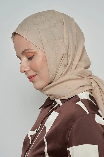 ED Scarf Μοτίβο αλυσίδας βαμβακερό σάλι Jacquard - Μπεζ