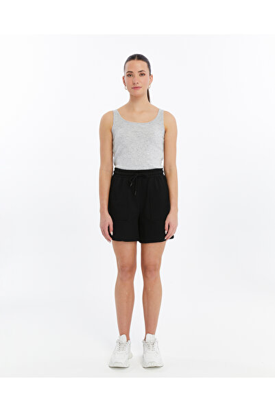 defys Kadın Beli Lastikli Cepli Regular Fit Şort Siyah