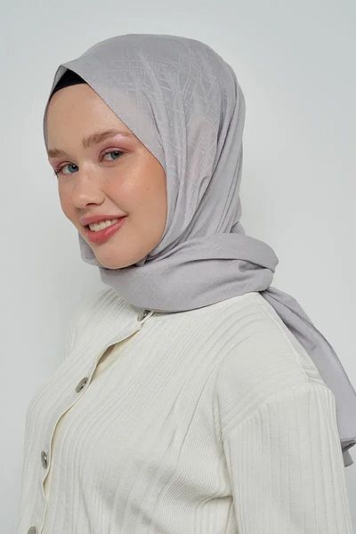 ED Scarf Μοτίβο γραμμής με μεταξένιο σάλι ζακάρ - γκρι