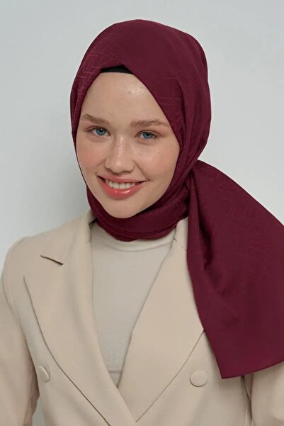 ED Scarf Silky Jacquard Shawl Line Pattern - Claret Red