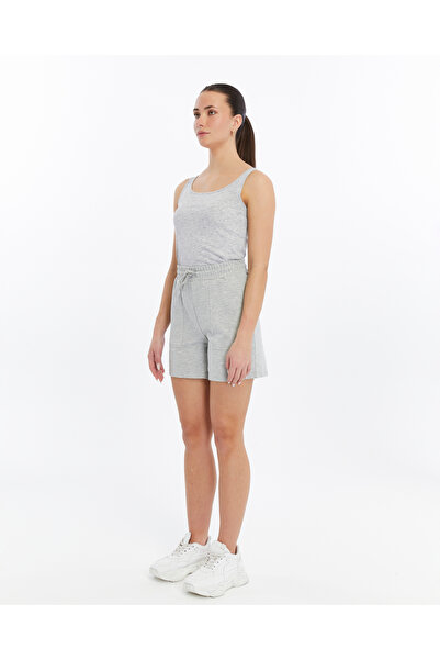 defys Kadın Beli Lastikli Cepli Regular Fit Şort Gri Melanj