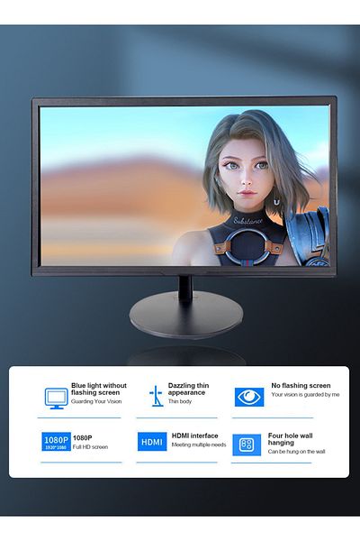 FlashHawk 22 Inch IPS 1080P 75Hz Refresh Rate  Monitor with HDMI and VGA for Home and Office Black