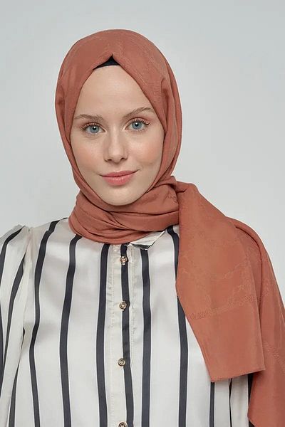 ED Scarf Μοτίβο αλυσίδας βαμβακερό σάλι Jacquard - Καφέ
