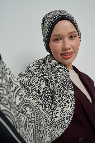ED Scarf ED - Paisley Koleksiyonu Hüma Şal - Siyah / Beyaz