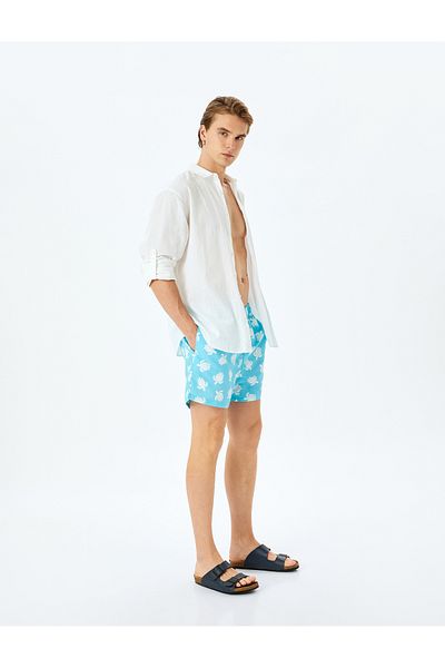 Koton Schildkrötenmuster Oversize Taille Schnürung Tasche Meer Shorts