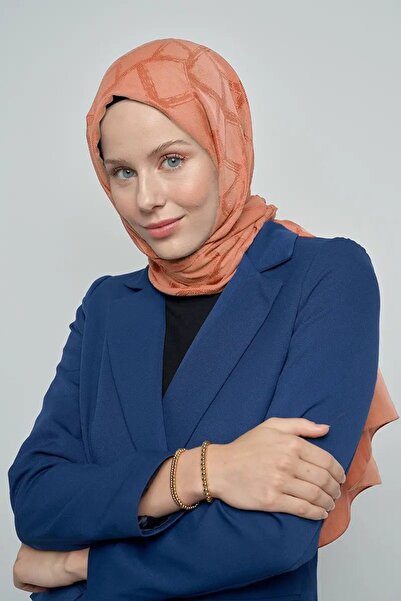 ED Scarf Jakar Pamuk Şal Mozaik Desen - Peach Fuzz