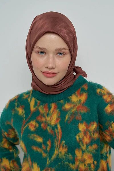 ED Scarf Καφέ βαμβακερό κασκόλ με σχέδιο ζιγκ-ζαγκ