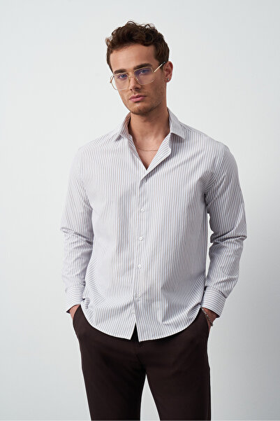 Mesfeno Boxy Fit Çizgili Erkek Gömlek