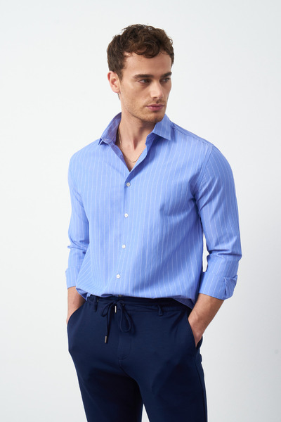 Mesfeno Boxy Fit Çizgili Erkek Gömlek