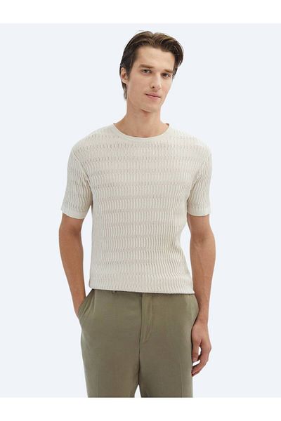 Kip Beige Crew Neck Patterned Knitwear