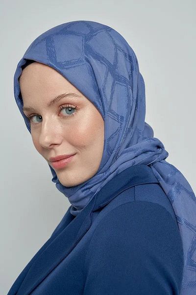 ED Scarf Model mozaic șal din bumbac jacquard - albastru denim