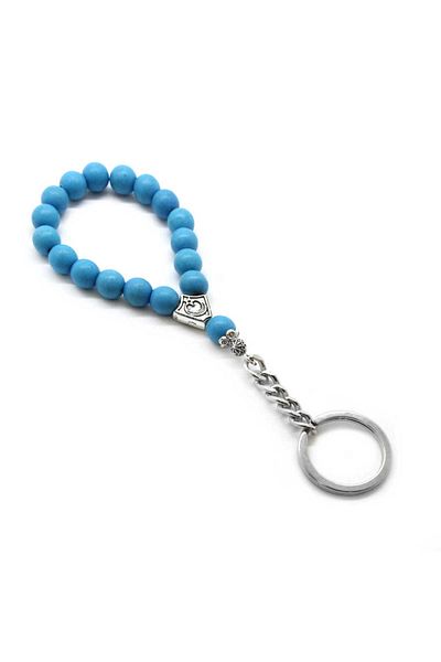 Tesbihane Turquoise Natural Stone-chrome Steel Combination Rosary Keychain