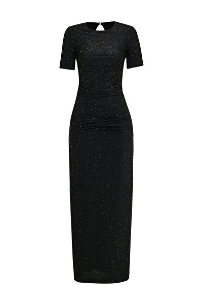 Urban Muse Taşlı Jarse Siyah Elbise