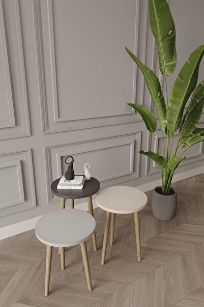 woodaria Zigon Sehpa, 3lü Zigon Sehpa, Ahşap Ayaklı Zigon Sehpa, Kahve Masası