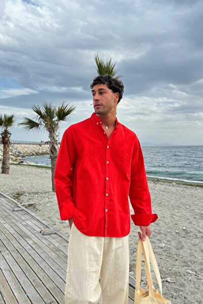 Flaw Wear Basic Keten Gömlek Kırmızı