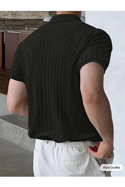 Kokosh moda Ανδρική κοντομάνικη πλεκτή μπλούζα με γιακά και κουμπιά