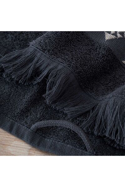 Green Black Anthracite Cream 2-Piece Face Towel Set - Hereke Bordered