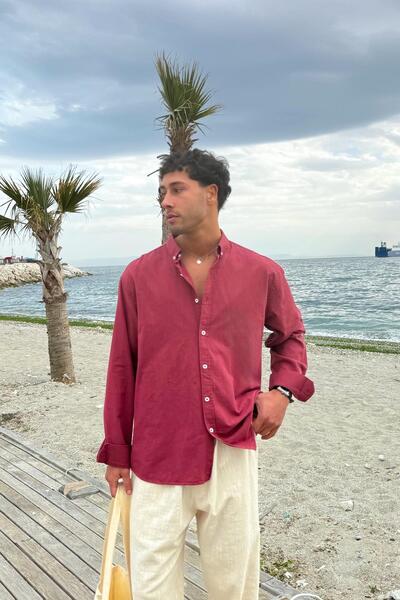 Flaw Wear Basic Keten Gömlek Bordo