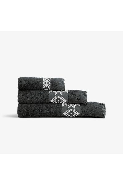 Green Black Anthracite Cream Bordered 3-Piece Hereke Towel Set