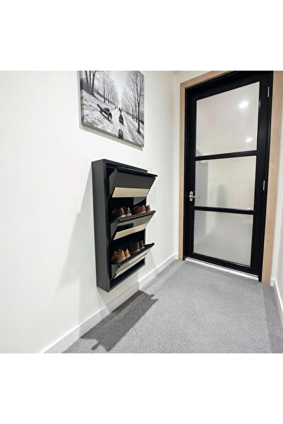 formood Üçlü Metal Ayakkabılık Siyah MDF Krem