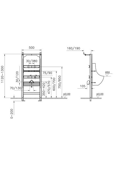 VitrA Recessed frame for fixing / mounting suspended urinal h 112cm