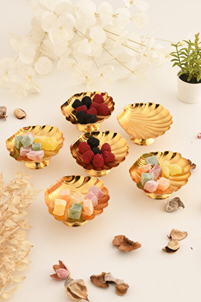 LUMINZO Ernis 6-Piece Sugar Bowl Turkish Delight Bowl Gold Footed Round Presentation Plate Tableware Catering Guest Service