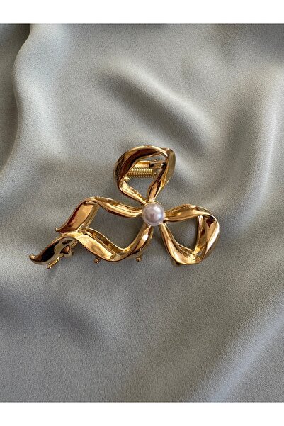 MARAL HAİR ACCESSORİES Metal fiyonk şekil incili mandal toka