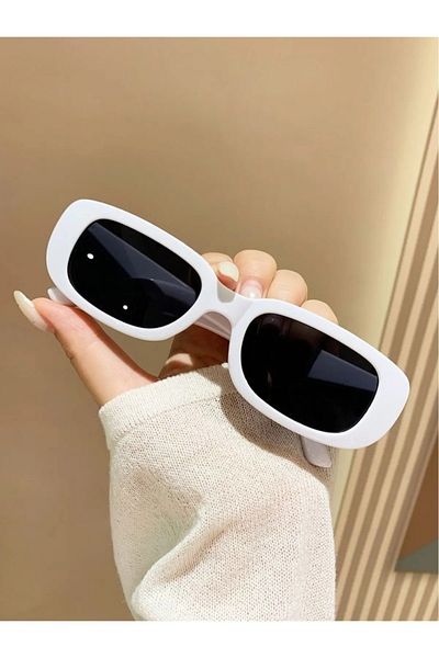 ModaLucci Unisex Women Men Uv400 Protection Square Rectangle White Black New Season Sunglasses