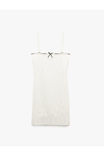 Koton Thin Strap Bow Detailed Textured Mini Dress Wrap