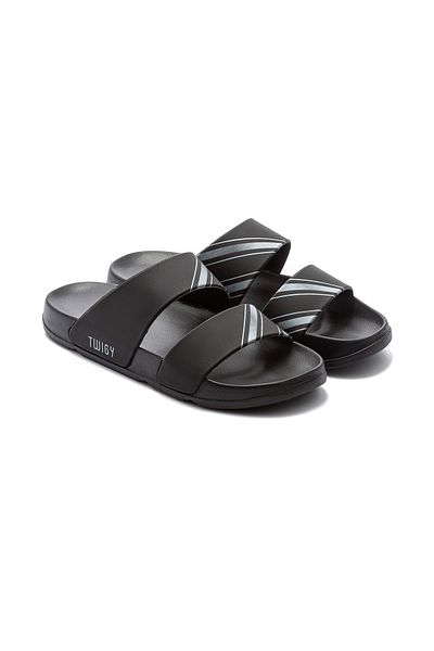 Twigy Kevin Gray Striped Men's Slippers Black 40/45