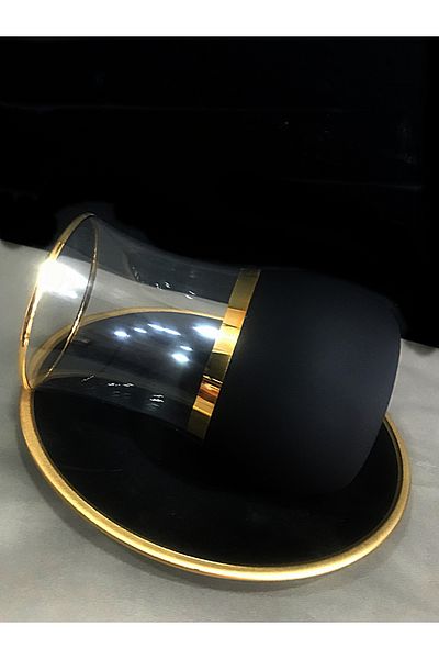 DECOSTYLE Eva Black Gold Glass 12 Piece Tea Set with Plate