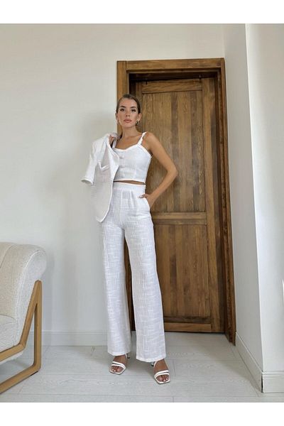 modaserdem Ecru Strappy Bustier Jacket and Pants Set